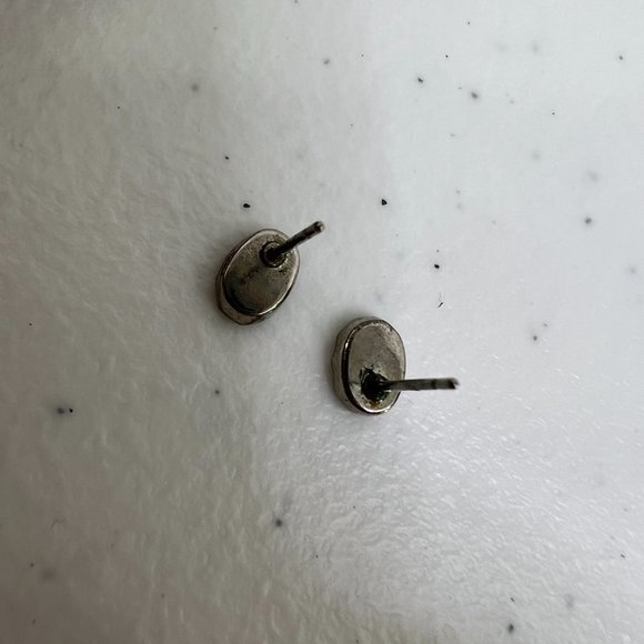 Blue Abalone Look Earrings Oval Small Stud Silver Tone‎ Textured Tiny Dainty Oil - Picture 6 of 7